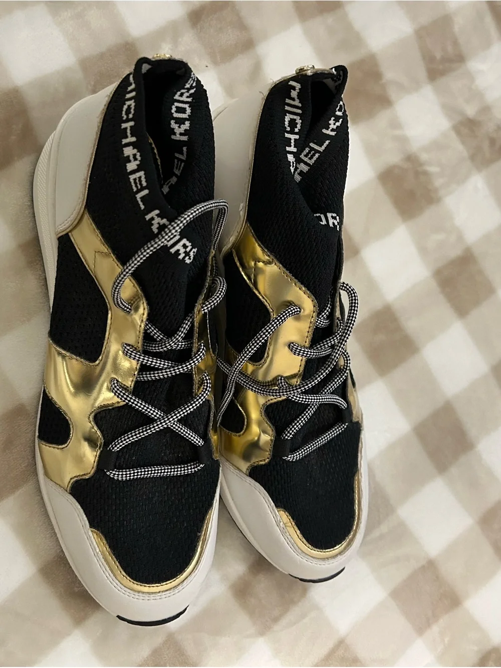 Michael Kors Black, Gold and White Women’s Slip-On Lace Sneakers